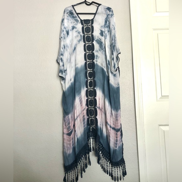 Woven Heart Boho Navy Crochet-Trim Open Kimono - Picture 6 of 6